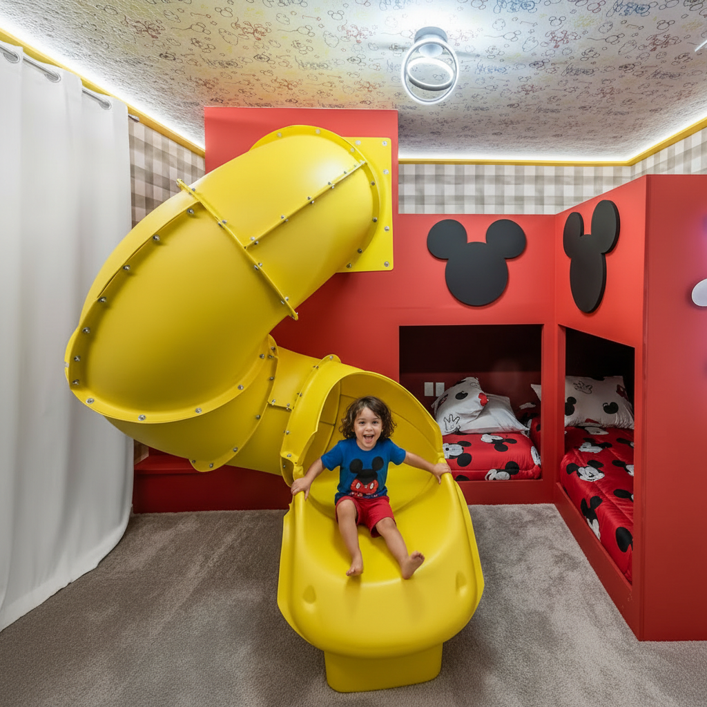 Casa temática — quarto Mickey Mouse com escorregador tubular