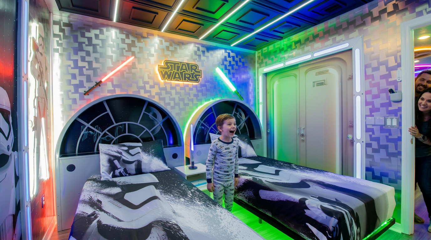Casa temática — quarto Star Wars com criança