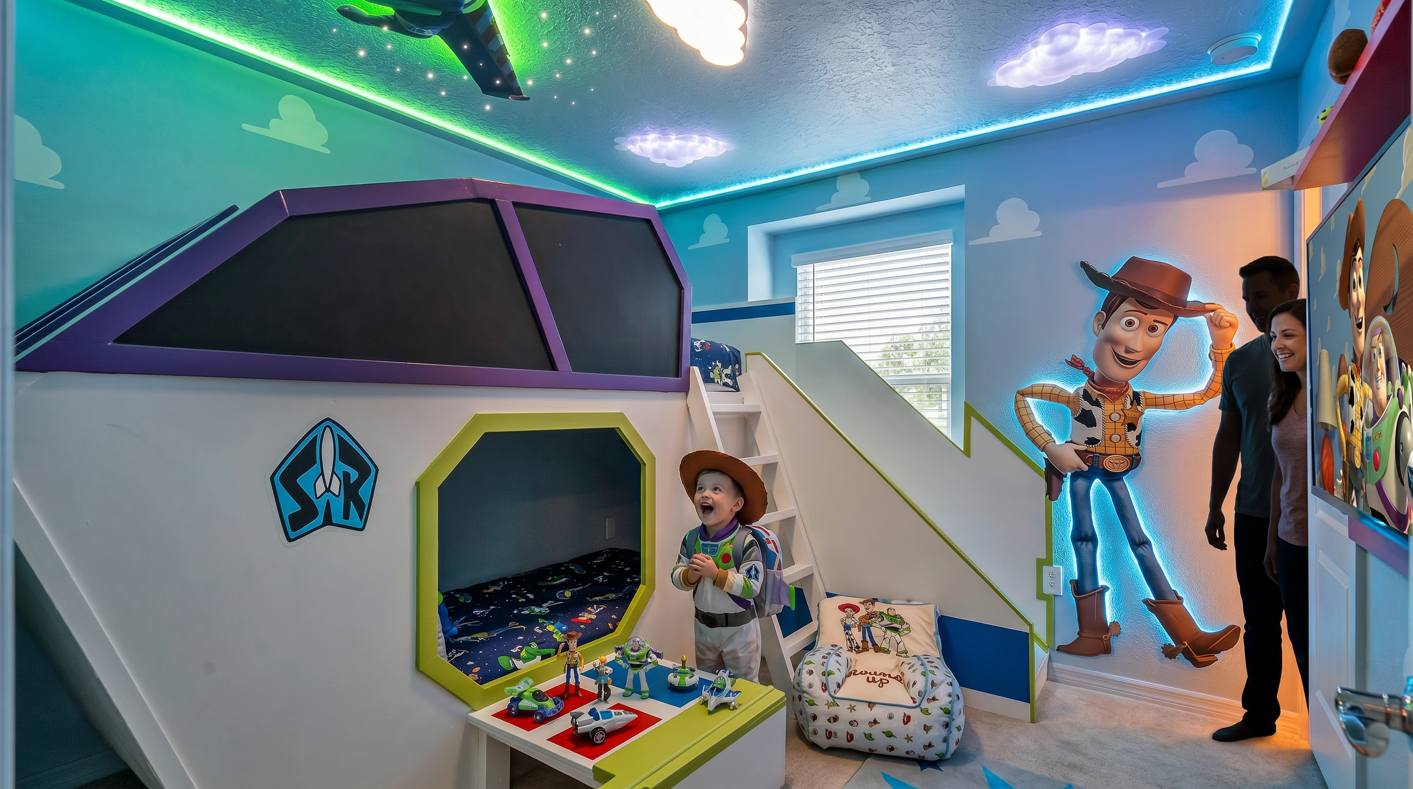 Casa temática — quarto Toy Story com criança